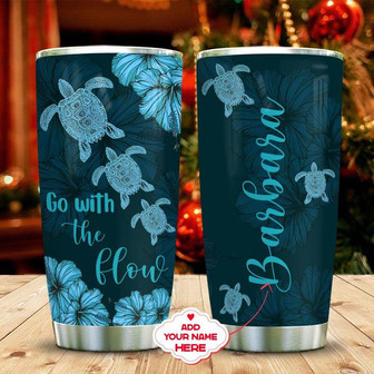 Blue Hibiscus Turtle Personalized Stainless Steel Tumbler 20Oz - Thegiftio UK