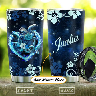 Blue Hibiscus Turtle Personalized Stainless Steel Tumbler 20Oz - Thegiftio UK