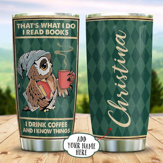 Book Coffee Owl Personalized Stainless Steel Tumbler 20Oz - Thegiftio UK