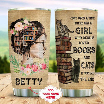Books And Cats Girl Personalized Stainless Steel Tumbler 20Oz - Thegiftio UK
