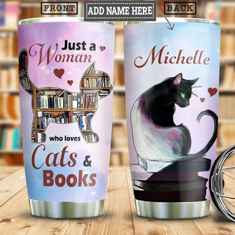 Books And Cats Personalized Stainless Steel Tumbler 20Oz - Thegiftio UK