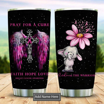 Breast Cancer Elephant Faith Personalized Stainless Steel Tumbler 20Oz - Thegiftio UK
