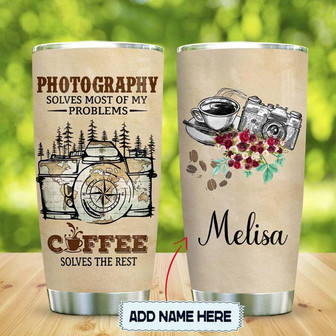 Camera With Coffee Girl Personalized Stainless Steel Tumbler 20Oz - Thegiftio UK