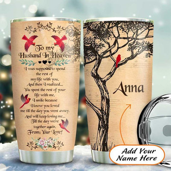 Cardinal Bird My Husband In Heaven Personalized Stainless Steel Tumbler 20Oz - Thegiftio UK