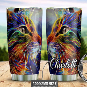 Cat Neon Art Personalized Stainless Steel Tumbler 20Oz - Thegiftio UK