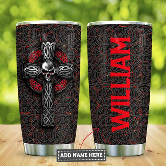 Celtic Skull Cross Personalized Stainless Steel Tumbler 20Oz - Thegiftio UK