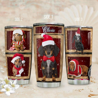 Christmas Dachshund Personalized Stainless Steel Tumbler 20Oz - Thegiftio
