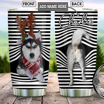 Christmas Husky Under Curtain Personalized Stainless Steel Tumbler 20Oz - Thegiftio UK