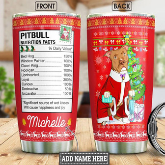 Christmas Pitbull Facts Personalized Stainless Steel Tumbler 20Oz - Thegiftio UK