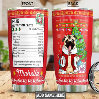 Christmas Pug Facts Personalized Stainless Steel Tumbler 20Oz - Thegiftio UK