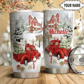 Christmas Truck Personalized Stainless Steel Tumbler 20Oz - Thegiftio UK