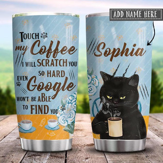 Coffee Black Cat Personalized Stainless Steel Tumbler 20Oz - Thegiftio