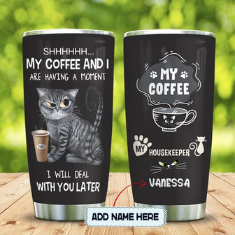 Coffee Tabby Cat Personalized Stainless Steel Tumbler 20Oz - Thegiftio UK
