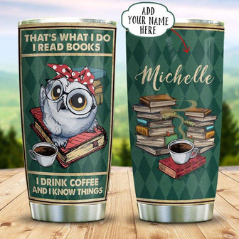 Cute Owl Book Coffee Personalized Stainless Steel Tumbler 20Oz - Thegiftio UK