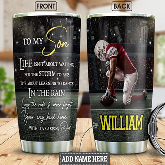 Dad To Son Football Personalized Stainless Steel Tumbler 20Oz - Thegiftio UK