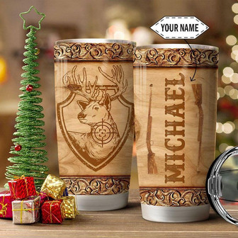Deer Hunt Wooden Style Personalized Stainless Steel Tumbler 20Oz - Thegiftio
