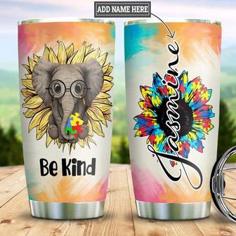 Elephant Autism Awareness Personalized Stainless Steel Tumbler 20Oz - Thegiftio
