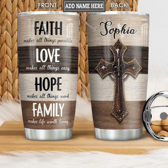 Faith Hope Love Personalized Stainless Steel Tumbler 20Oz - Thegiftio UK