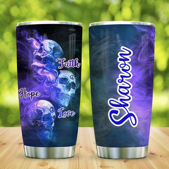 Faith Hope Love Skull Personalized Stainless Steel Tumbler 20Oz - Thegiftio UK