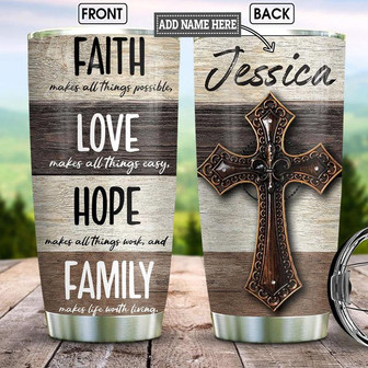 Faith Wooden Background Personalized Stainless Steel Tumbler 20Oz - Thegiftio UK