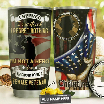 Female Veteran Personalized Stainless Steel Tumbler 20Oz - Thegiftio