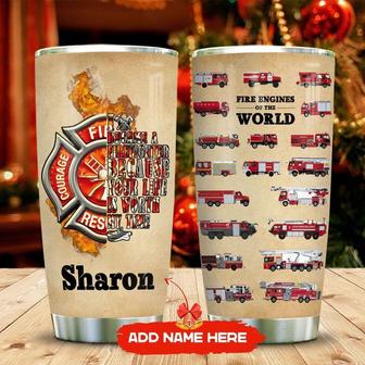 Firefighter With Fire Truck Personalized Stainless Steel Tumbler 20Oz - Thegiftio UK