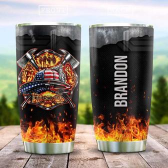 Firefighter Symbols In Fire Personalized Stainless Steel Tumbler 20Oz - Thegiftio UK