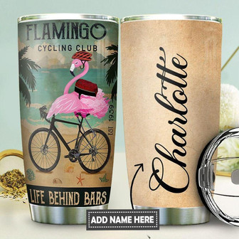 Flamingo Bicycle Personalized Stainless Steel Tumbler 20Oz - Thegiftio
