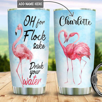 Flamingo Drink Water Personalized Stainless Steel Tumbler 20Oz - Thegiftio