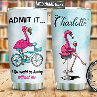 Flamingo Riding Bike Personalized Stainless Steel Tumbler 20Oz - Thegiftio