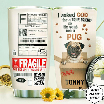 Fragile Pug Personalized Stainless Steel Tumbler 20Oz - Thegiftio UK