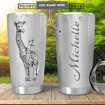 Giraffe Silver Personalized Stainless Steel Tumbler 20Oz - Thegiftio
