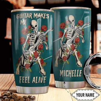 Guitar Skull Personalized Stainless Steel Tumbler 20Oz - Thegiftio