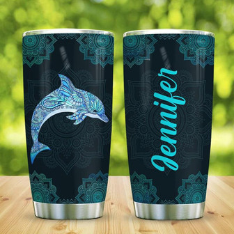 Hologram Blue Dolphin Mandala Personalized Stainless Steel Tumbler 20Oz - Thegiftio UK