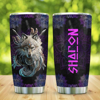 Hologram Native American Wolf Mandala Personalized Stainless Steel Tumbler 20Oz - Thegiftio UK