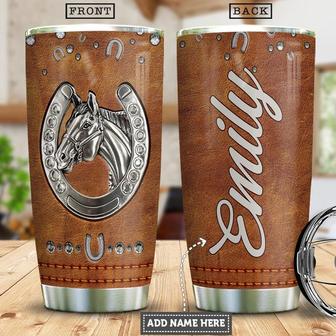 Horse Jewelry Leather Style Personalized Stainless Steel Tumbler 20Oz - Thegiftio UK