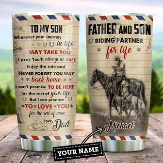 Horse Riding Father And Son Letter Style Personalized Stainless Steel Tumbler 20Oz - Thegiftio UK