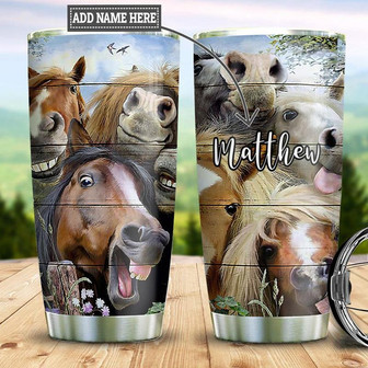 Funny Horse Selfie Personalized Stainless Steel Tumbler 20Oz - Thegiftio