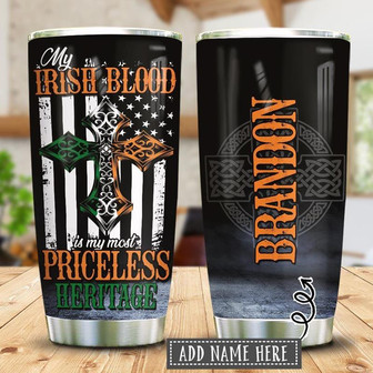 Irish Blood Celtic Cross Personalized Stainless Steel Tumbler 20Oz - Thegiftio UK