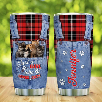 Jeans Girls Love Cats Personalized Stainless Steel Tumbler 20Oz - Thegiftio UK