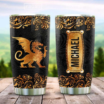 Leather Style Dragon Personalized Stainless Steel Tumbler 20Oz - Thegiftio UK