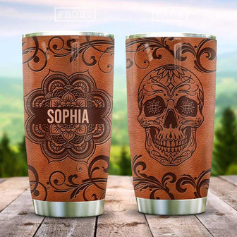 Leather Style Skull Personalized Stainless Steel Tumbler 20Oz - Thegiftio UK