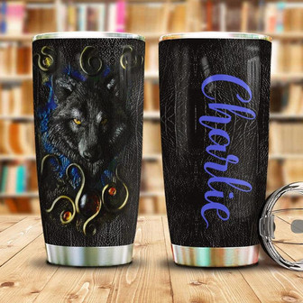 Magical Wolf Leather Style Personalized Stainless Steel Tumbler 20Oz - Thegiftio UK