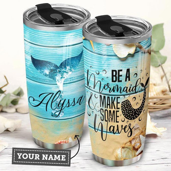 Mermaid Waves Personalized Stainless Steel Tumbler 20Oz - Thegiftio UK