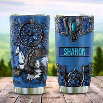 Metal Style Dreamcatcher Eagle Personalized Stainless Steel Tumbler 20Oz - Thegiftio