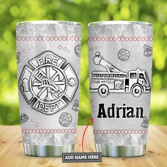 Metal Style Firefighter Firetruck Personalized Stainless Steel Tumbler 20Oz - Thegiftio UK