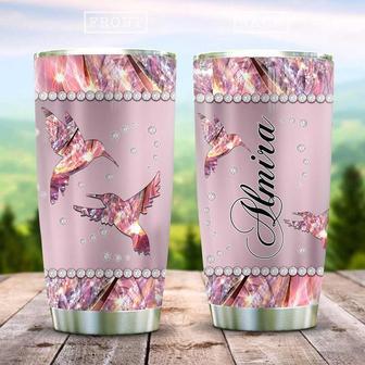 Metal Style Pink Jewelry Hummingbird Personalized Stainless Steel Tumbler 20Oz - Thegiftio UK