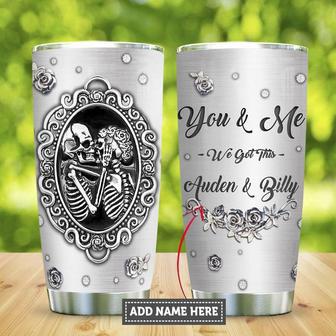 Metal Style Skull Couple Personalized Stainless Steel Tumbler 20Oz - Thegiftio UK