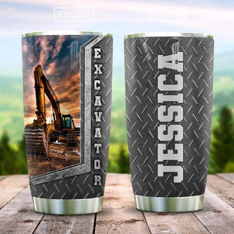 Metal Style Yellow Excavator Personalized Stainless Steel Tumbler 20Oz - Thegiftio UK
