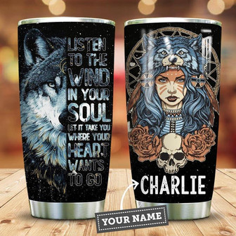 Native Wolf Girl Personalized Stainless Steel Tumbler 20Oz - Thegiftio UK